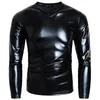 Magliette da uomo uomo lucido bagnato maglietta a maniche lunghe top sottile blusa camicetta da ballo costume faux in vetro da discoteca da discoteca lucida