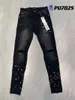 Męskie fioletowe dżinsy projektanta damskich dżinsów moda w trudnej sytuacji Rowerowe motocyklowe dżinsowe ładunki dla mężczyzn czarne spodnie
