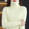 Kvinnors tröjor Höst och vinter Mink Cashmere-tröja med kvinnlig höghalsad vadderad lös stickad bottenskjorta
