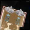 Dingle ljuskrona dingle örhängen högkvalitativ zirkon brudblå zirkoniumbröllop örhänge för brudar tillbehör kvinnor parti eveni dh40g