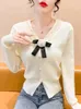 Damestruien Sweet Harajuku Sweater Bow Casual Women Fashion Autumn Winter V-Neck Tops Chic Elegant gebreide vesten