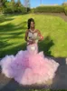 Pink O Neck Prom -klänningar för svarta flickor 2024 Pärled Crystal Birthday Party Long Mermaid Evening OCN GOWNS RUFFLES ROBE DE BAL CN CN CN CN CN