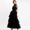 Casual Dresses Ruffle Layer Black Mesh Transparent Summer Beach Elegant Woman Party Dress Sleeveless Celebrity Maxi Long Ladies Gown