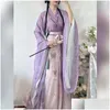 Trajes de halloween de 4pcs de desgaste para mulheres Hanfu Conjunto de camisa quimono Salia plissada Gradual Roupas antigas dança folclórica chinesa Drop del Dhiwm