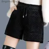 Kvinnors shorts Autumn Winter New Black High midja breda benbyxor All-Match Löst snörning plus storlek Fashion Shorts Casual Vintage Women Clothll231222