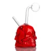 Unique Double Sided Skull Design Pyrex Glass Bong Mini Water Pipe with 10mm Curved Glass Oil Burner and Glass Mouthpipe Smoking Accessories for Tobacco H2541