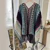 Lenços do suéter de poncho feminino colorido listrado capa leve xale elegante com franjas presentes da mãe d46a