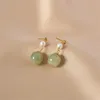 Kolczyki Dangle Vintage Jade Stud for Women Fashion Korean Trend Unikalny projekt Elegancki cyrkon zielona biżuteria na imprezę opalową