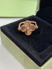 Double Sided Designer Gift for Woman V-gold New Rotating Four Leaf Flower Motif Ring Red Jade Medal&chico Carved Flower with Box