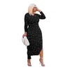 Casual Dresses 2023 Luxury Designer Black Classic Sweet Office Lady Round Neck Full Sleeve Drawstring Women Long Mermaid Dress