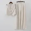 Pantalon féminin 2024 Fashion Linage Fashion Top 2 PCS Sets Summer Femme Matching White Beige