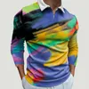 Men's T Shirts Male Tees Graffiti Print T-Shirts Long Sleeve Zipper Turndown Neck Leisure Trendy Streetwear Hawaiian Costume