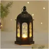 Nattljus Ramadan Lantern Decoration Plastic LED Eid Mubarak Lamp Festival Table Light 2023 Party Lighting Decorative Drop Delive OT6VG