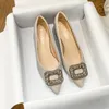 Dress Shoes Plus Size35-43 Women Pumps Point Toe Crystal Diamonds Buckle Med Heel Chunky High Heels Female Wedding Party