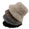 New Outdoor Warm Lamb Faux Fur Bucket Hat Black Solid Fluffy Fishing Cap Lovely Plush Warm Fisherman Hat Women Winter225E