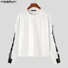 INCERUN Tops 2023 Korean Style Men's Black White Contrast Color Lace T shirts Casual Streetwear Loose O Neck Camiseta S 5XL 231222