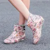 Boots Woman Rain Boot 2021 Kvinnor trycker Jelly Wedge Ankle Boots Kvinnor Vattentäta High Top Shoe Ladies Footwear Kvinnliga modeskor