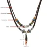 Pendant Necklaces Men's Bohemian Wolf Teeth Necklace Fashion Retro Design Handwoven Leather Cross Beaded Rope