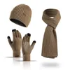 Inverno autunnale maschile mantieni i berretti caldi set guanti sciarpa in filo di lana maschio lana knottò cappello da autunno primavera di colore per il collo solido