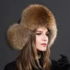 100% prawdziwy lis futra Katera Rosyjska Ushanka traper śniegowy czapki narciarskie czapki earflap zima szopa szczęająca futra bomber hat 231221