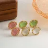 Stud Earrings ALLME Vintage 18K Real Gold Plated Brass CZ Cubic Zirconia Multicolor Resin Oval Geometric For Women Jewelry