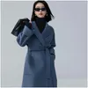 Womens Wool Blends 2023 Autumnwinter Coat Water Korrugerad lång Big Pocket Cashmere 231116 Drop Delivery Apparel Clothing Ytterkläder Co DH6BV