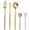 Kubac Ny 24st Set Golden Cutary Leon Top rostfritt stål biff lnife gaffel fest 30 st cutlery servis set matsal apparat x258L