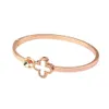 Geometria de moda coreana Lucky Clover Bracelete de ouro rosa Acessórios de mão aberta do estilo feminino