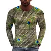 Men's T Shirts Summer Peacock Pattern Printed Long Sleeved T-shirt Plus Size O-Neck Comfortable