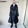 LaUtaro Autumn Longo Reflexo de grandes dimensões Shiny Patent Couath Casat para mulheres Cinturão solta Moda coreana 231221