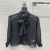 24SS FW Women Designer BLOUSES SILK RIBBON SHIRTS TOPS Girls Vintage Designer Crop Top With Bow Runway High End Luxury Brand Long Sleeve Designer T -shirt outwear