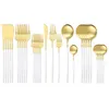 30pcs białe złoto sztućce LNIfe Deser Fork Spoon Dinner Strale stolika ze stali nierdzewnej Silverware Silne oprogramowanie 201128207m