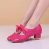 Dress Shoes Ladies Dancing Prom Ballroom Latin Ballet Round Toe Lace Up Square Low Heels Solid Soft Leather Women Plus Size34-42