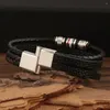 Bracelet en cuir multicouche tressé à la main avec boucle magnétique tissée pour hommes