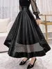 Scherma Gonna Black Hollow Out Design Women Women High Waist Elegante A-Line Big Swing Long Q655