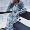 Błyszczący srebrny złoty garnitur narciarski Kobiety zimowe wiatroodporne kombinezony na nartach snowboardowa kombinezon snowboardowy żeńskie kostiumy śniegu 231221