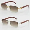 whole Rimless 3524012 SunGlasses Good Gold Wood Made Vintage Retro Women Wooden Sun glasses Green Lens Size 56-18-135mm U212k