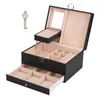 Bangle Jewelry Storage Box de camada dupla Partição de grande capacidade PU couro impermeável para amigos domésticos
