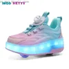 Athletic Outdoor Casual Sneakers LED Light Wheels Outdoor Parkour Roller Skate Shoes Sports New Children's Pojs Girls USB Laddning Glowing Q231222