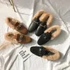 Flops Woman Slifors Sandals Summer Fox Fur Slides Muli Black Scarpe per donne Loafer 2018 Calzature per la casa Spring Outdoor Block Heel