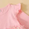 Girl's jurken 1-5 jaar Baby meisje roze vlinderprinses jurk geribbeld lange mouw tule rok voor lente herfst schattige verjaardagsfeestjes kostuums