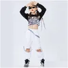 Usure de scène 2023 Jazz Dance Performance Costumes for Kids Black Crop Tops Pantalon blanc Suit Girls Hop Hop Vêtements DQS8212 Drop del Dhrp0