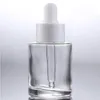 Atacado de 30 ml de gotas de gotas de gotas de vidro âmbar âmbar de cosméticos foscos transparente recipiente de creme com tampas brancas pretas plxcg