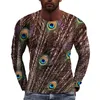 Men's T Shirts Summer Peacock Pattern Printed Long Sleeved T-shirt Plus Size O-Neck Comfortable