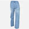 Jeans de cintura alta sexy de verão Mulheres lavadas Cadeia lateral reta Hollow Patchwork Blue Pants Longo Pocket Pocket Denim Troushers 231221