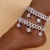 Fashion Planet Anklets Bracelet For Women Men Jewlery Rhinestone Miami Ankle Thorn Cuban Link Chain Anklet Iced Out Punk Hip Hop3213