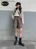 Frauenshorts Winter halb Länge Frauen plaid dicke Wollshorts Woll hohe Taille Breite Bein Kurzhose Fe warme losen Stiefel Shorts Pocketsl231222