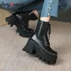Buty punkowe goth kostki kobiety czarne masywne klinowe platforma buty kobieta koronkowa jesienna patent skórzane obuwie lady botas mujer