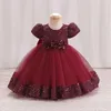 Vestidos de menina arco de Natal bebê menina vestido infantil lantejoulas de 1º aniversário de festas vermelhas casamentos de casamento vestidos para garotas de renda de renda princesa gownl231222