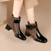 Stövlar 2022 Autumn Women Ankle Boots Pu Leather Thick High Heel Kort stövlar Vinter Zip Square Toe Shoes Lady Women Shoes